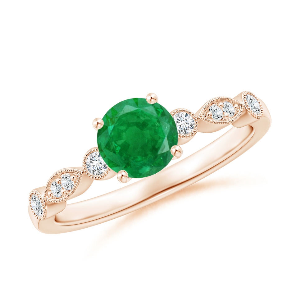 6mm AA Marquise and Dot Emerald Engagement Ring with Diamonds in Rose Gold 