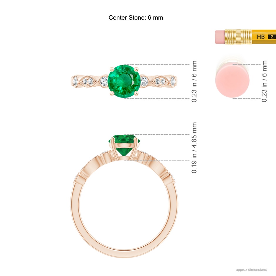 6mm AAA Marquise and Dot Emerald Engagement Ring with Diamonds in Rose Gold ruler