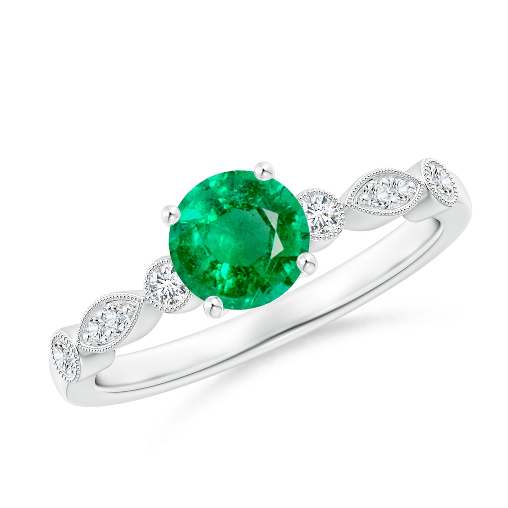 6mm AAA Marquise and Dot Emerald Engagement Ring with Diamonds in White Gold 