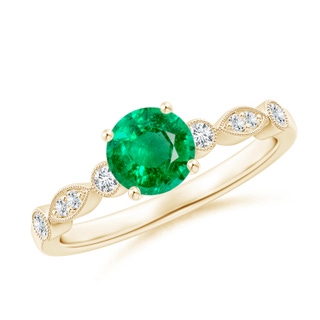 6mm AAA Marquise and Dot Emerald Engagement Ring with Diamonds in Yellow Gold