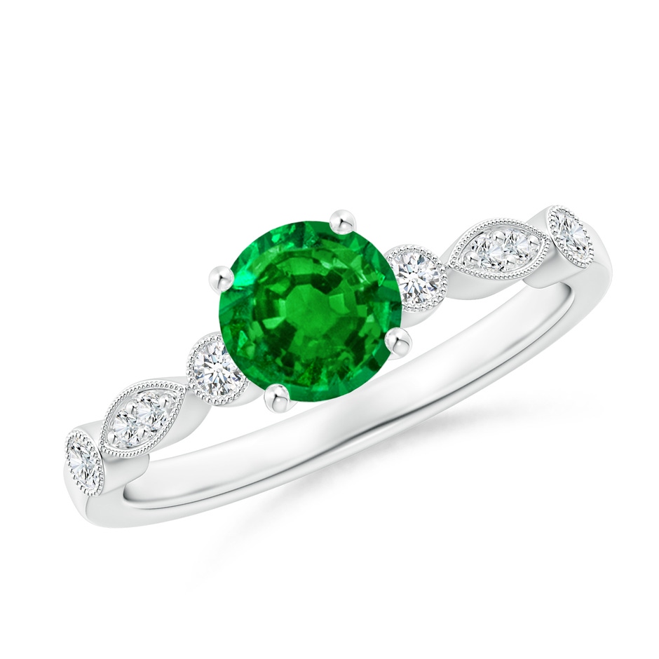 6mm AAAA Marquise and Dot Emerald Engagement Ring with Diamonds in P950 Platinum 