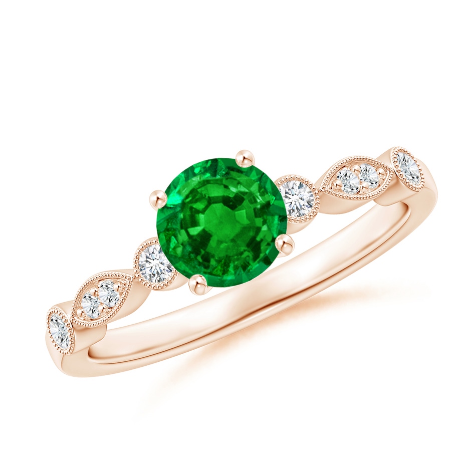 6mm AAAA Marquise and Dot Emerald Engagement Ring with Diamonds in Rose Gold 