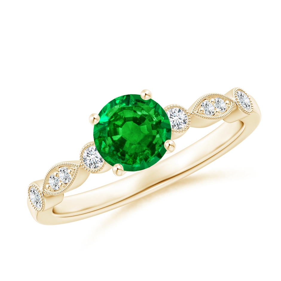 6mm AAAA Marquise and Dot Emerald Engagement Ring with Diamonds in Yellow Gold 