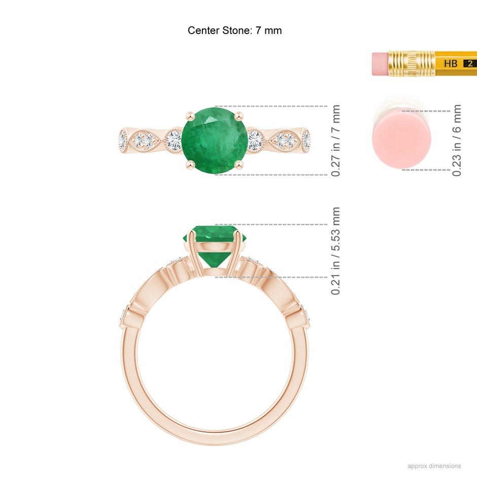 7mm A Marquise and Dot Emerald Engagement Ring with Diamonds in Rose Gold ruler