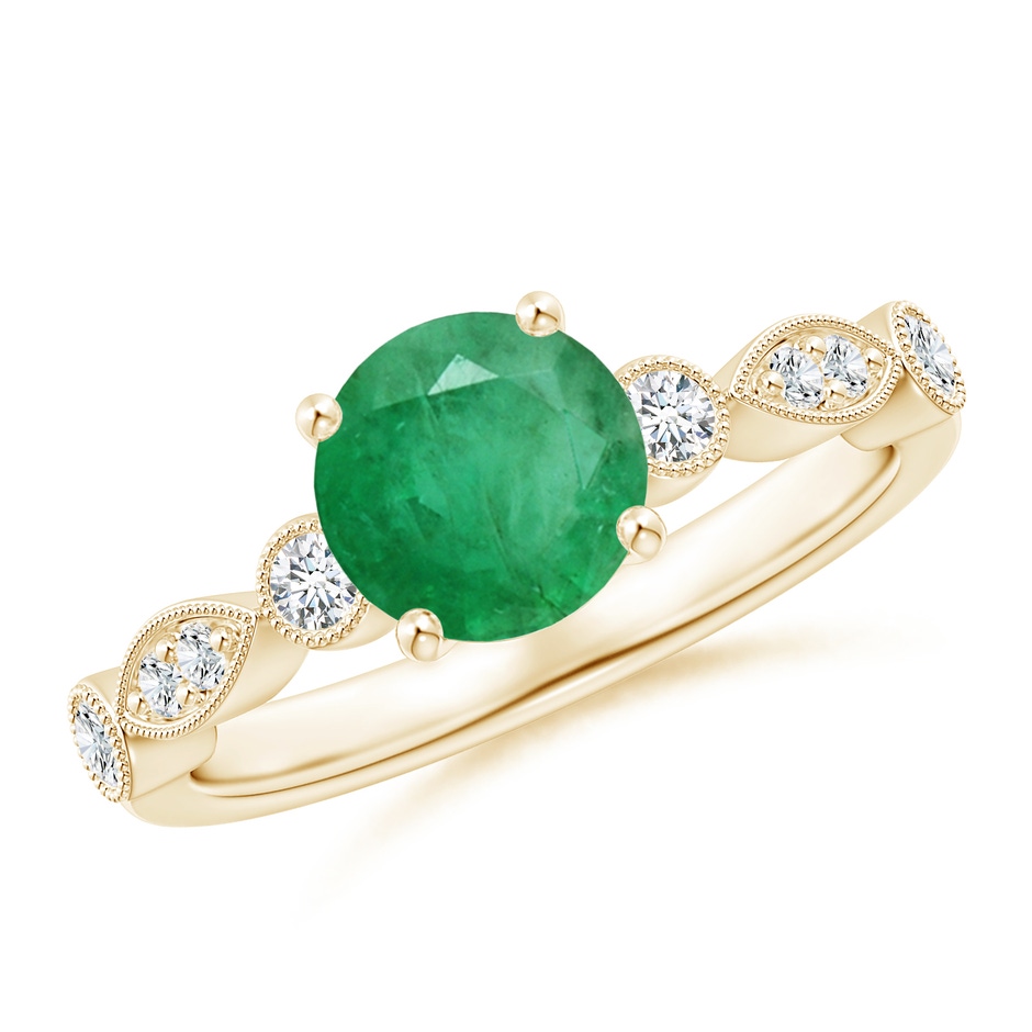 7mm A Marquise and Dot Emerald Engagement Ring with Diamonds in Yellow Gold 