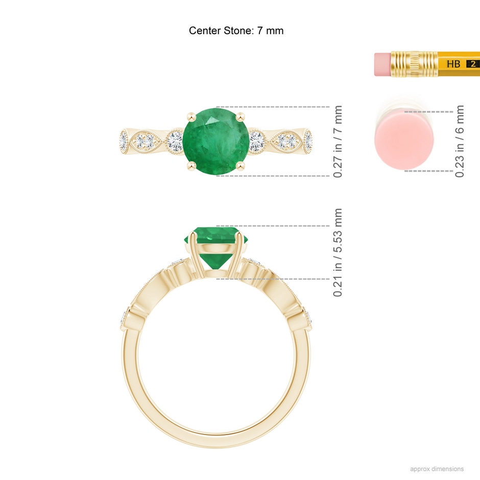 7mm A Marquise and Dot Emerald Engagement Ring with Diamonds in Yellow Gold ruler