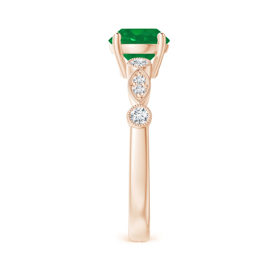7mm AA Marquise and Dot Emerald Engagement Ring with Diamonds in Rose Gold side 2