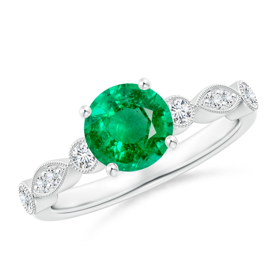 7mm AAA Marquise and Dot Emerald Engagement Ring with Diamonds in P950 Platinum 
