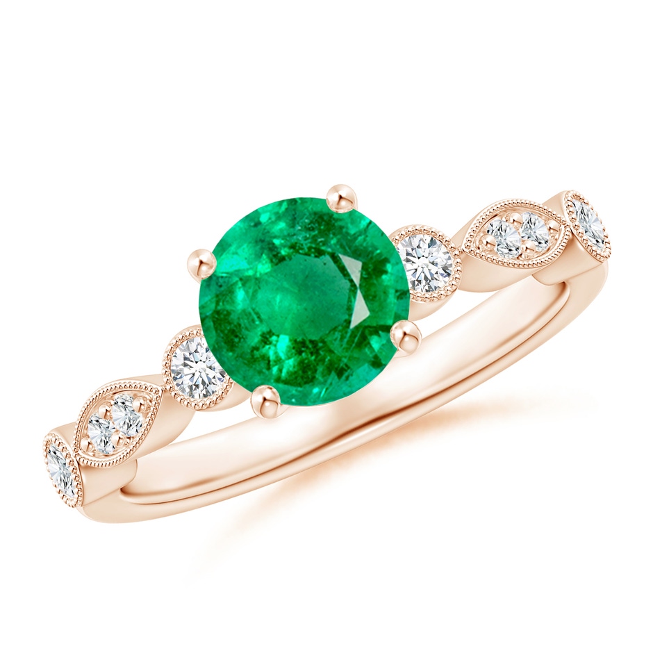 7mm AAA Marquise and Dot Emerald Engagement Ring with Diamonds in Rose Gold 