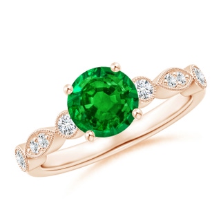 7mm AAAA Marquise and Dot Emerald Engagement Ring with Diamonds in 9K Rose Gold