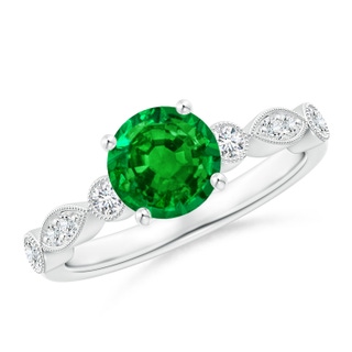 7mm AAAA Marquise and Dot Emerald Engagement Ring with Diamonds in P950 Platinum