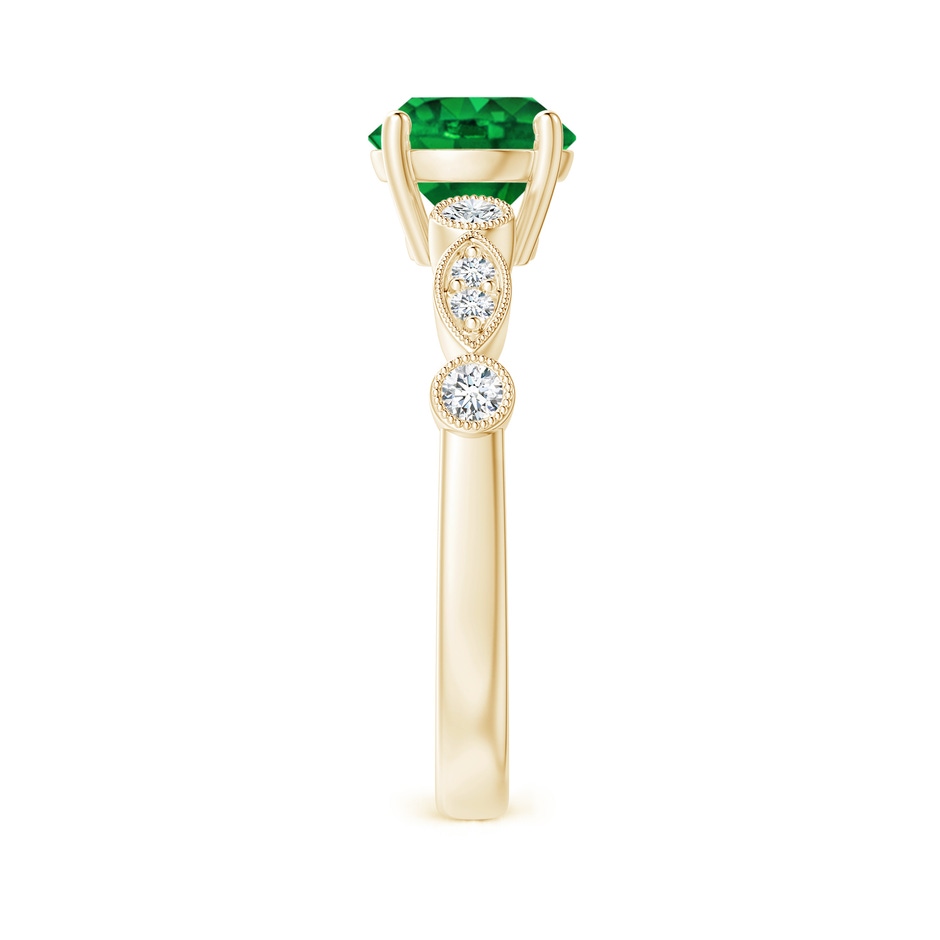 7mm AAAA Marquise and Dot Emerald Engagement Ring with Diamonds in Yellow Gold side 2
