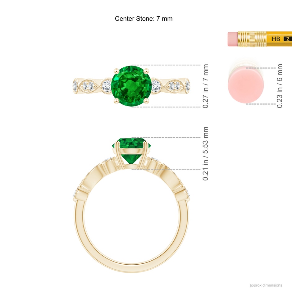 7mm AAAA Marquise and Dot Emerald Engagement Ring with Diamonds in Yellow Gold ruler
