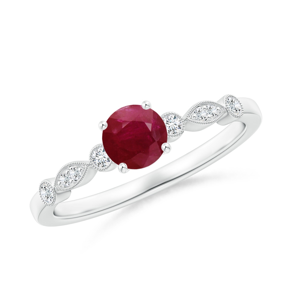 5mm A Marquise and Dot Ruby Engagement Ring with Diamonds in P950 Platinum 