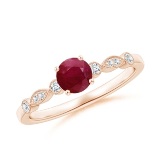 5mm A Marquise and Dot Ruby Engagement Ring with Diamonds in Rose Gold