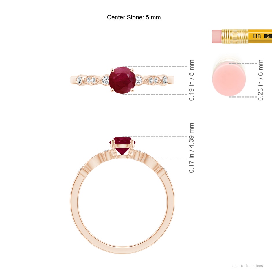 5mm A Marquise and Dot Ruby Engagement Ring with Diamonds in Rose Gold ruler
