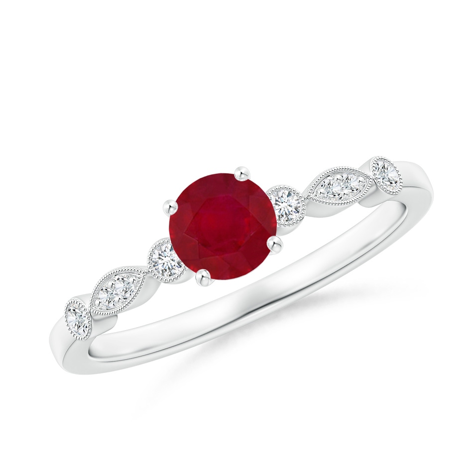 5mm AA Marquise and Dot Ruby Engagement Ring with Diamonds in P950 Platinum 