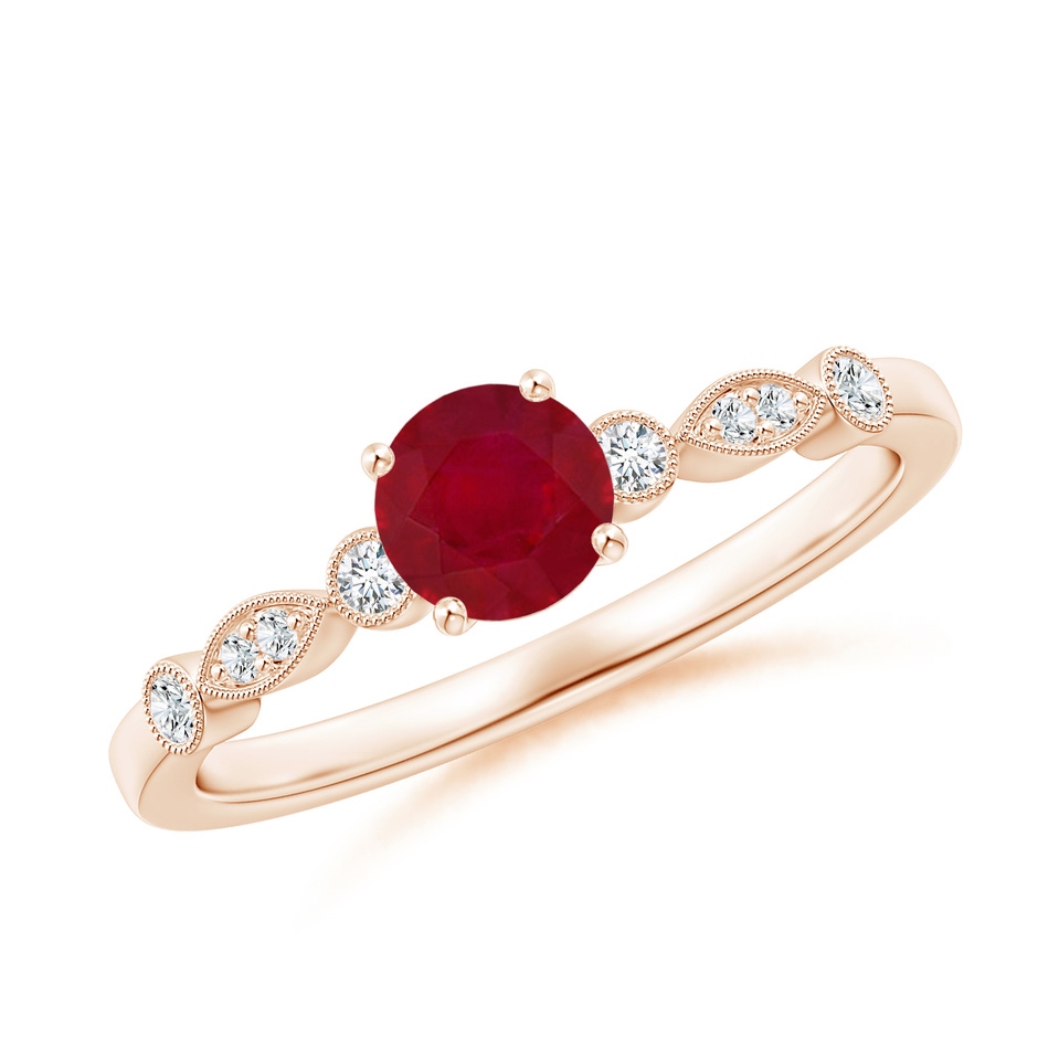 5mm AA Marquise and Dot Ruby Engagement Ring with Diamonds in Rose Gold 