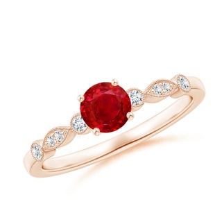 5mm AAA Marquise and Dot Ruby Engagement Ring with Diamonds in 9K Rose Gold