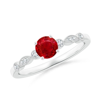 5mm AAA Marquise and Dot Ruby Engagement Ring with Diamonds in P950 Platinum