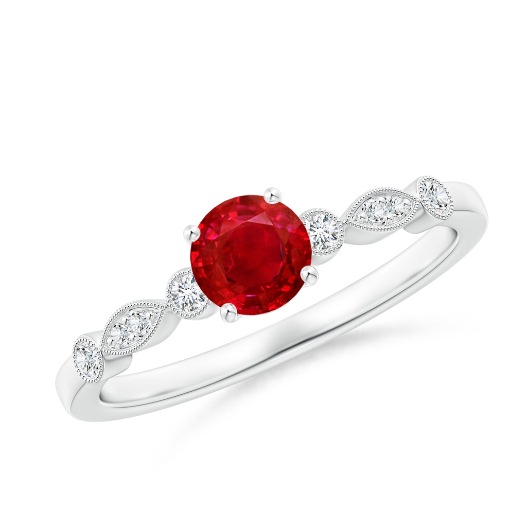 5mm AAA Marquise and Dot Ruby Engagement Ring with Diamonds in White Gold 