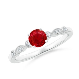 5mm AAA Marquise and Dot Ruby Engagement Ring with Diamonds in White Gold