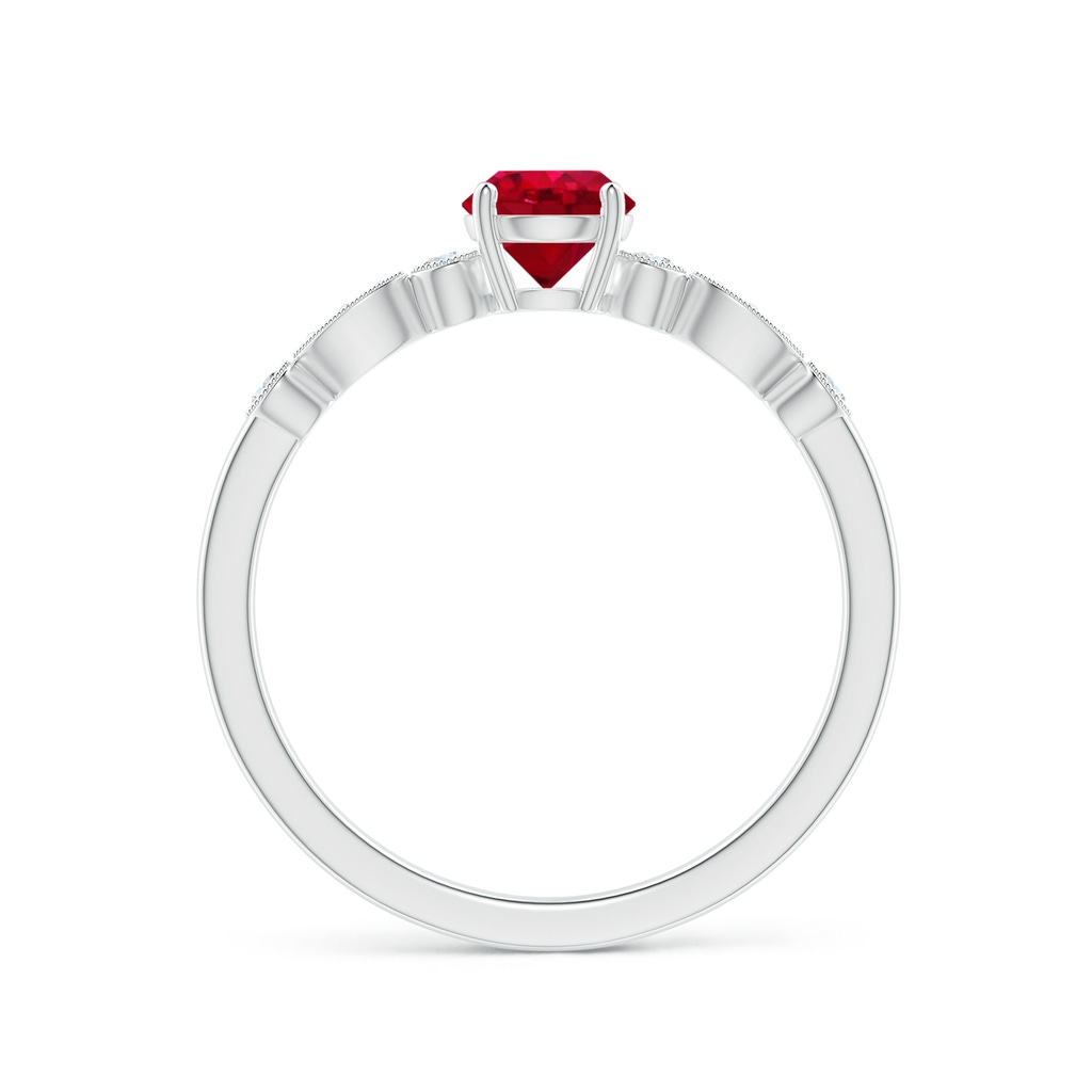5mm AAA Marquise and Dot Ruby Engagement Ring with Diamonds in White Gold - side 1