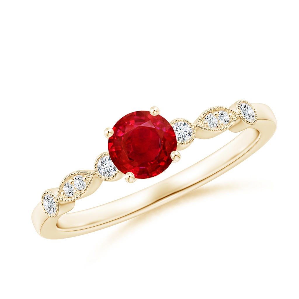 5mm AAA Marquise and Dot Ruby Engagement Ring with Diamonds in Yellow Gold 