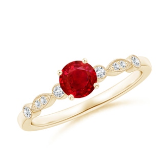 5mm AAA Marquise and Dot Ruby Engagement Ring with Diamonds in Yellow Gold