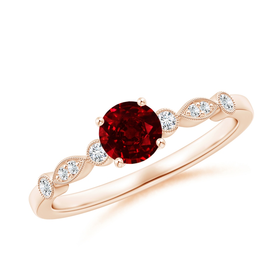 5mm AAAA Marquise and Dot Ruby Engagement Ring with Diamonds in Rose Gold 