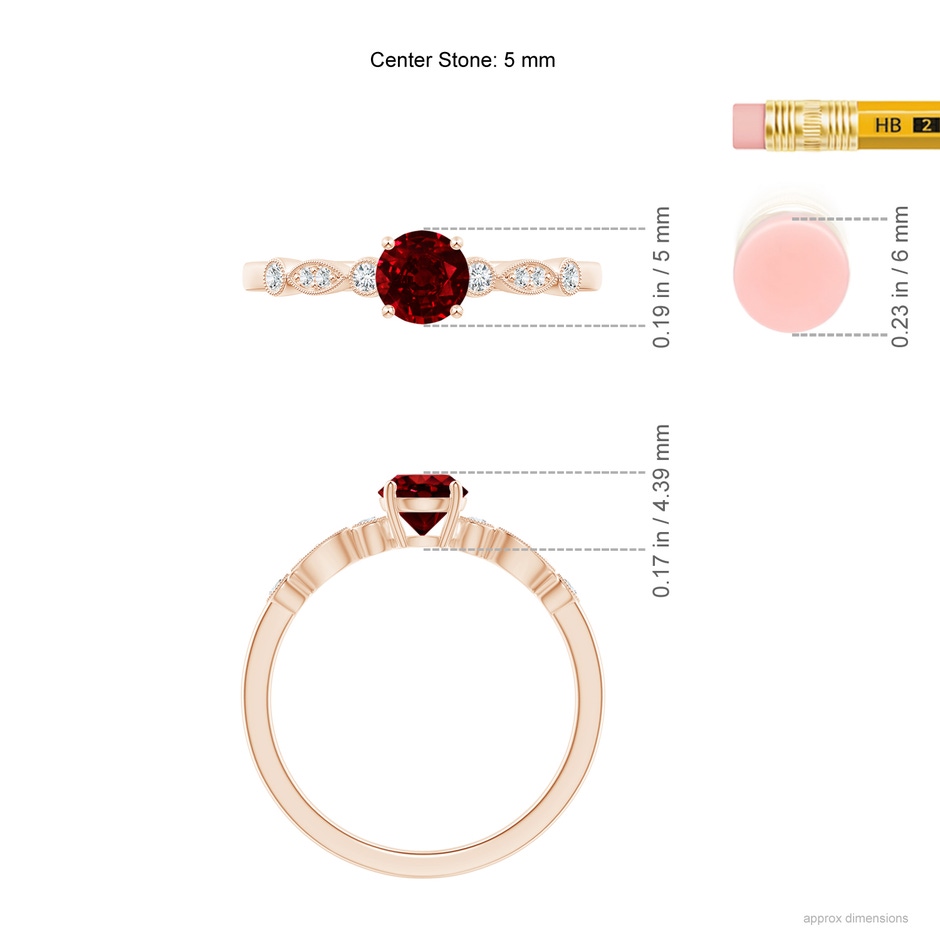 5mm AAAA Marquise and Dot Ruby Engagement Ring with Diamonds in Rose Gold Ruler