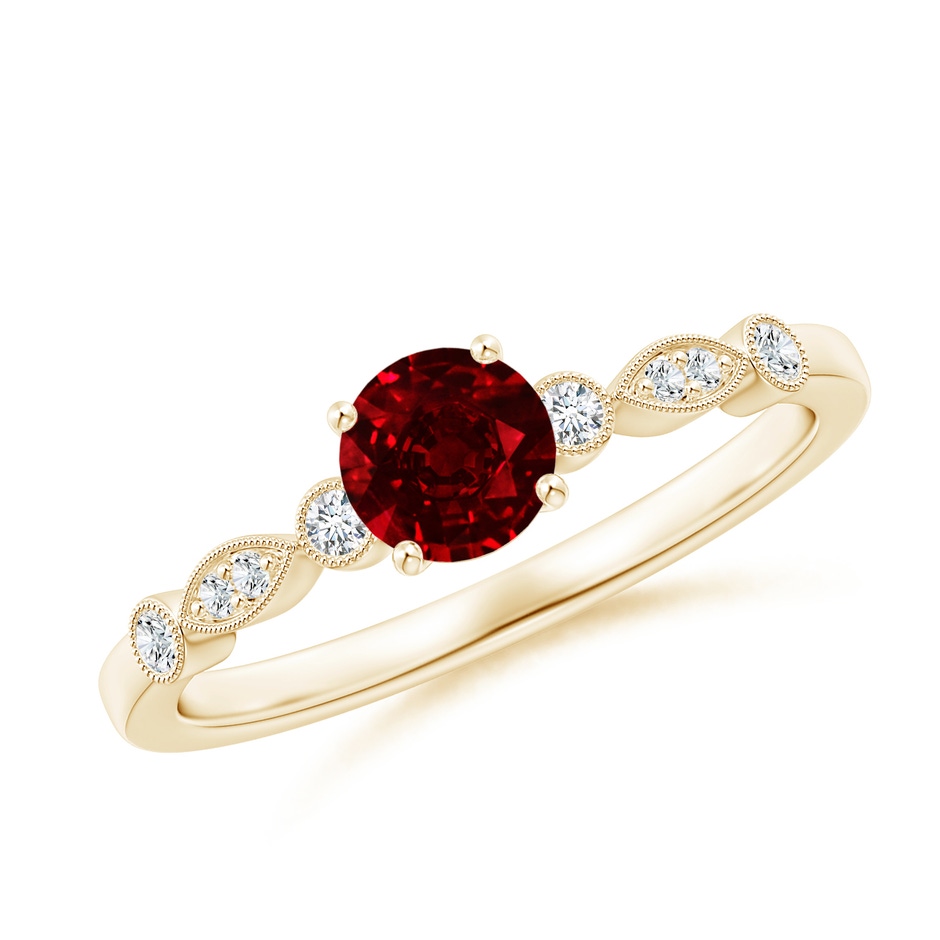 5mm Lab-Grown Marquise and Dot Ruby Engagement Ring with Diamonds in Yellow Gold 