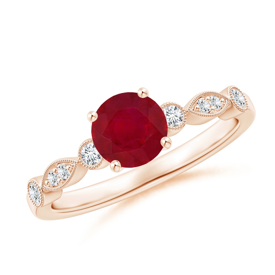 6mm AA Marquise and Dot Ruby Engagement Ring with Diamonds in Rose Gold 
