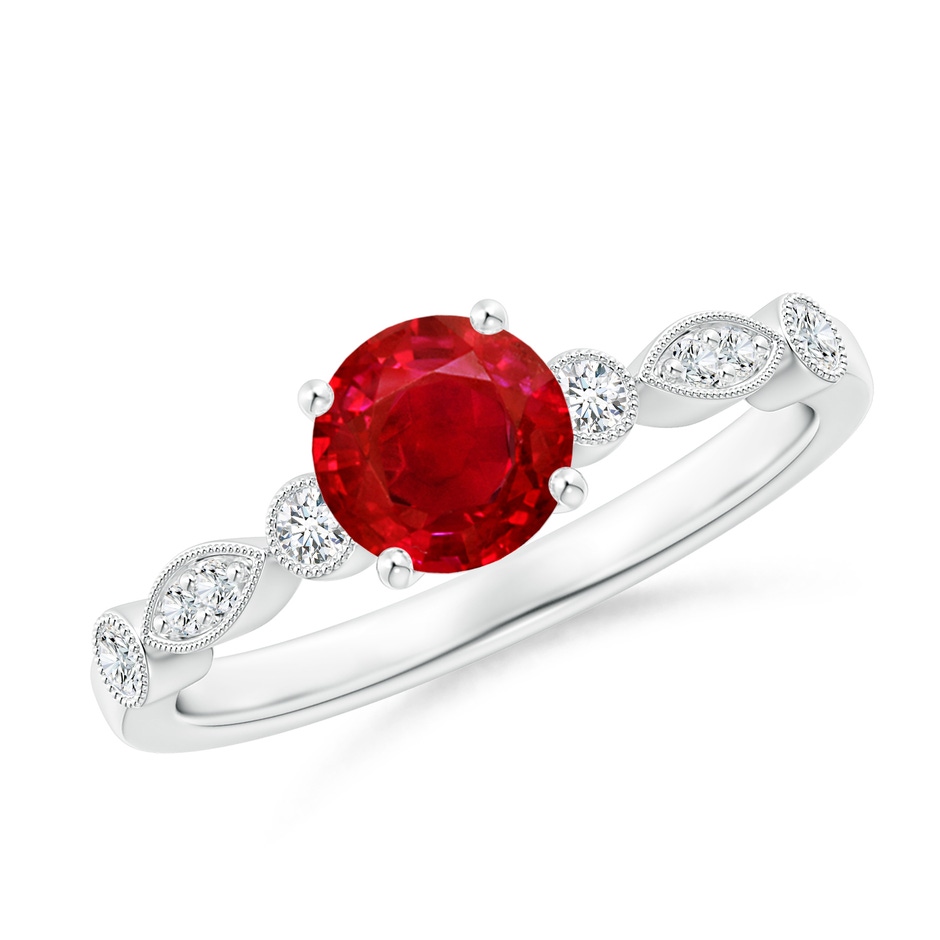 6mm AAA Marquise and Dot Ruby Engagement Ring with Diamonds in P950 Platinum 