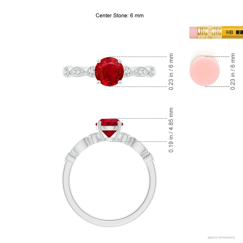 6mm AAA Marquise and Dot Ruby Engagement Ring with Diamonds in P950 Platinum ruler