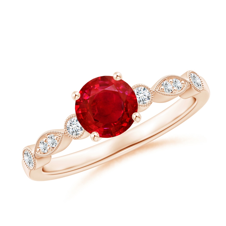 6mm AAA Marquise and Dot Ruby Engagement Ring with Diamonds in Rose Gold 