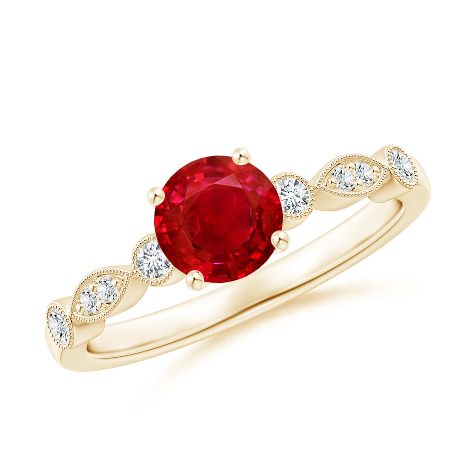 6mm AAA Marquise and Dot Ruby Engagement Ring with Diamonds in Yellow Gold 