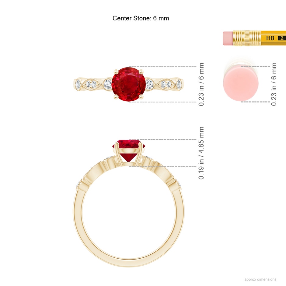 6mm AAA Marquise and Dot Ruby Engagement Ring with Diamonds in Yellow Gold ruler