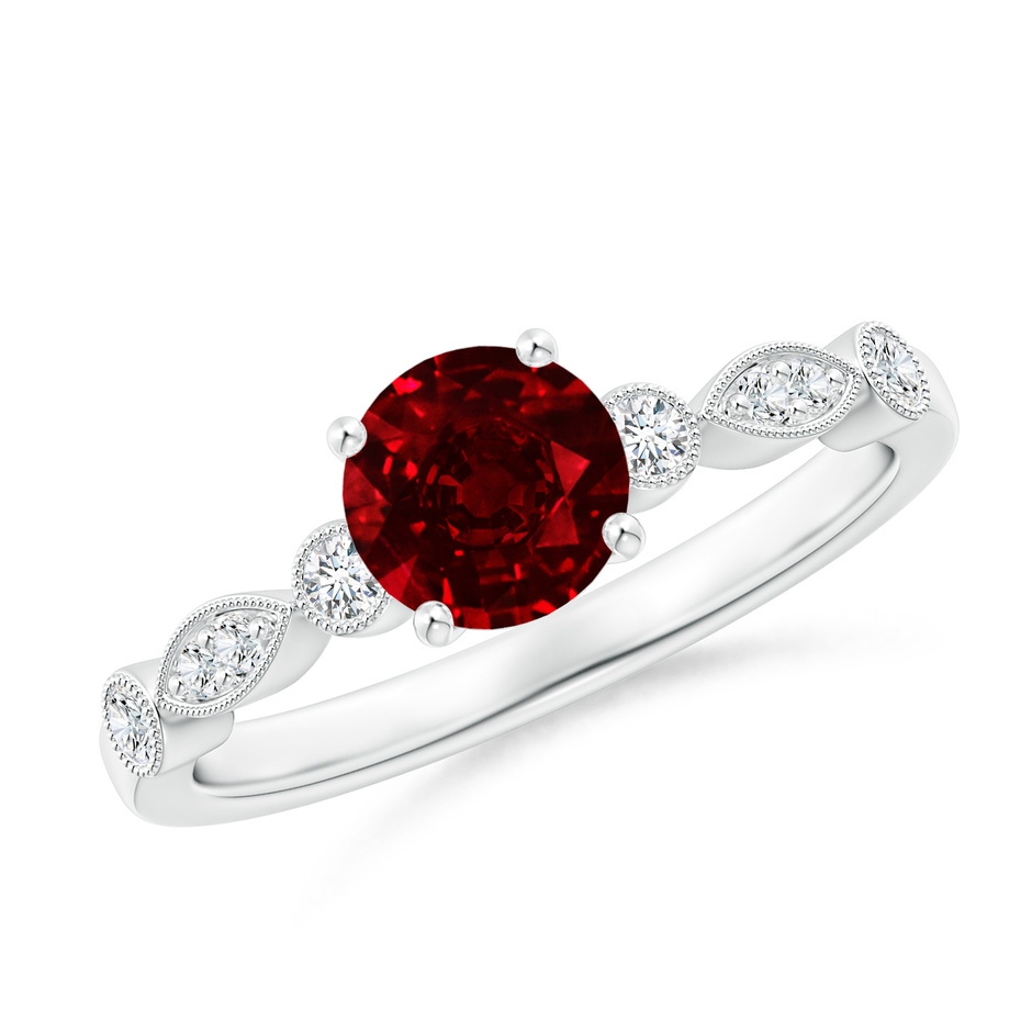 6mm Lab-Grown Marquise and Dot Ruby Engagement Ring with Diamonds in P950 Platinum 