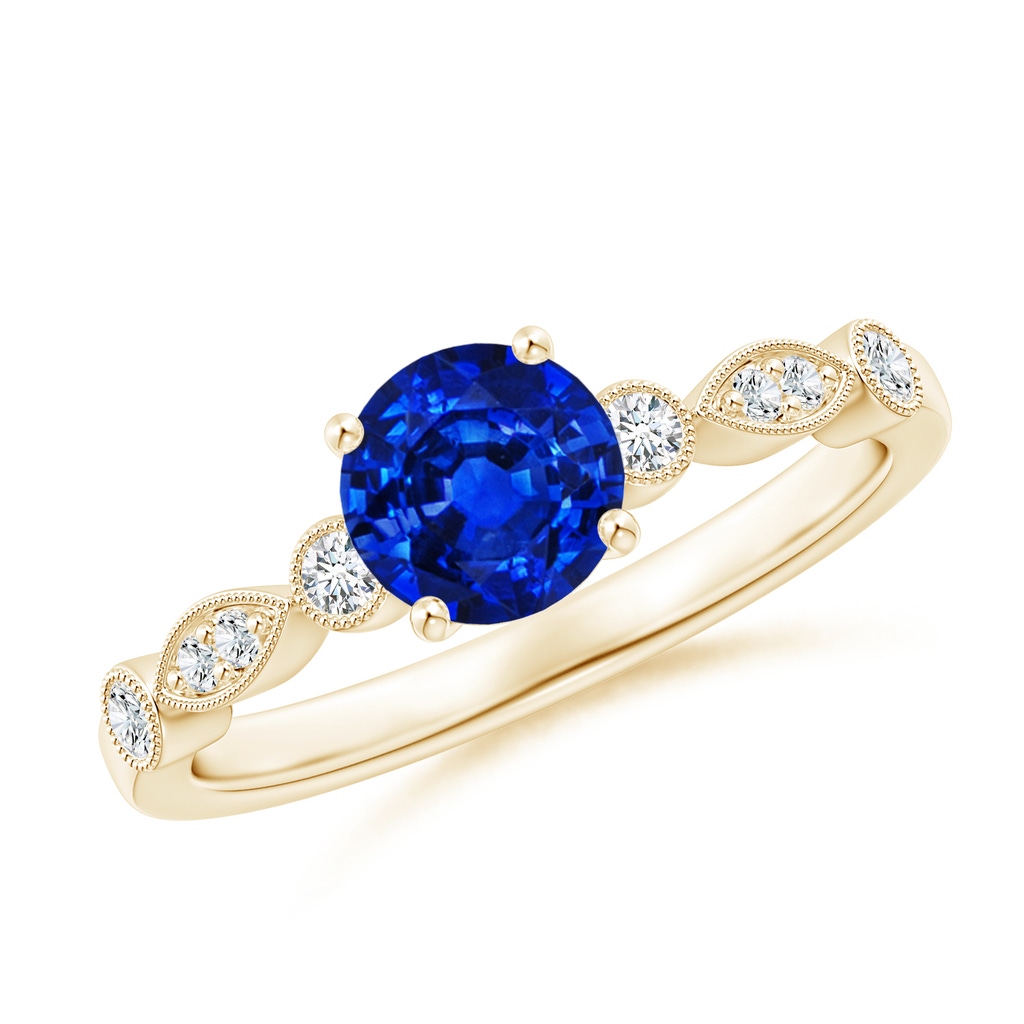 6mm AAAA Marquise and Dot Sapphire Engagement Ring with Diamonds in Yellow Gold