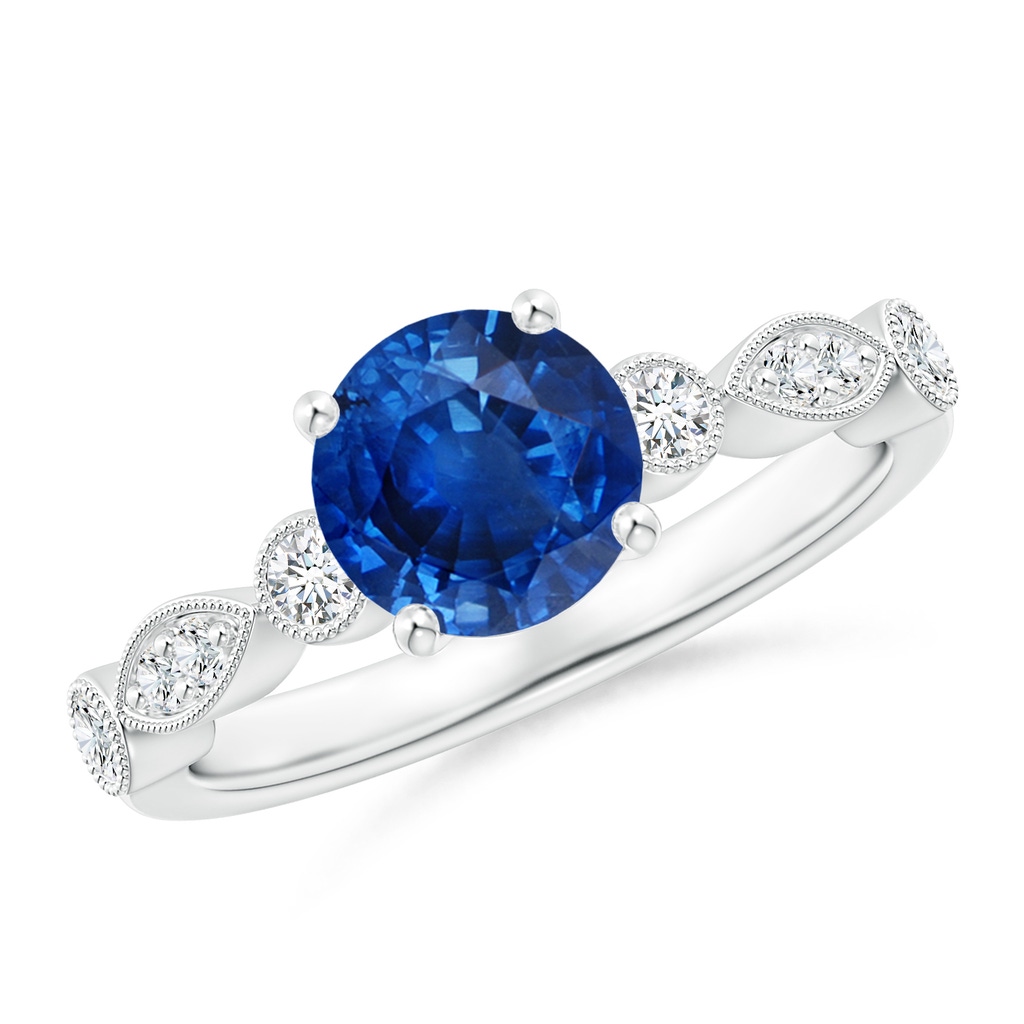 7mm AAA Marquise and Dot Sapphire Engagement Ring with Diamonds in White Gold