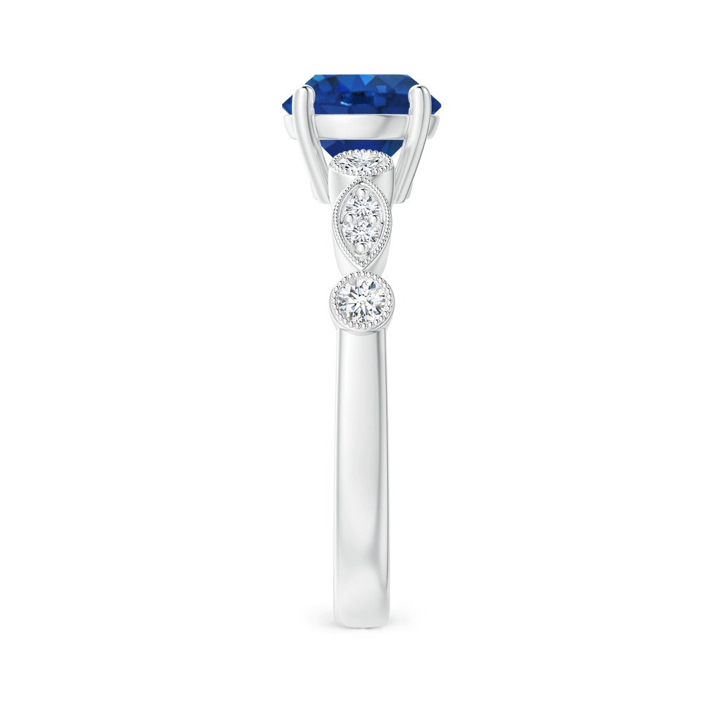 7mm AAA Marquise and Dot Sapphire Engagement Ring with Diamonds in White Gold Side-2