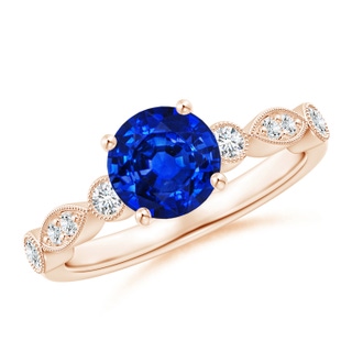 7mm AAAA Marquise and Dot Sapphire Engagement Ring with Diamonds in Rose Gold