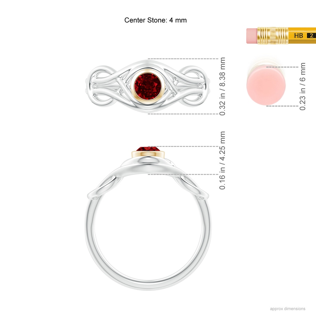 4mm AAAA Bezel-Set Solitaire Ruby Dual Infinity Ring in White Gold Yellow Gold Ruler