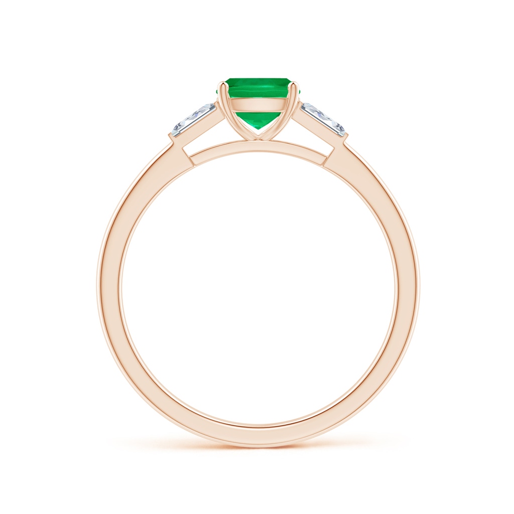 5mm AAA Cushion Emerald Ring with Bar-Set Tapered Baguette Diamonds in 10K Rose Gold - side_1
