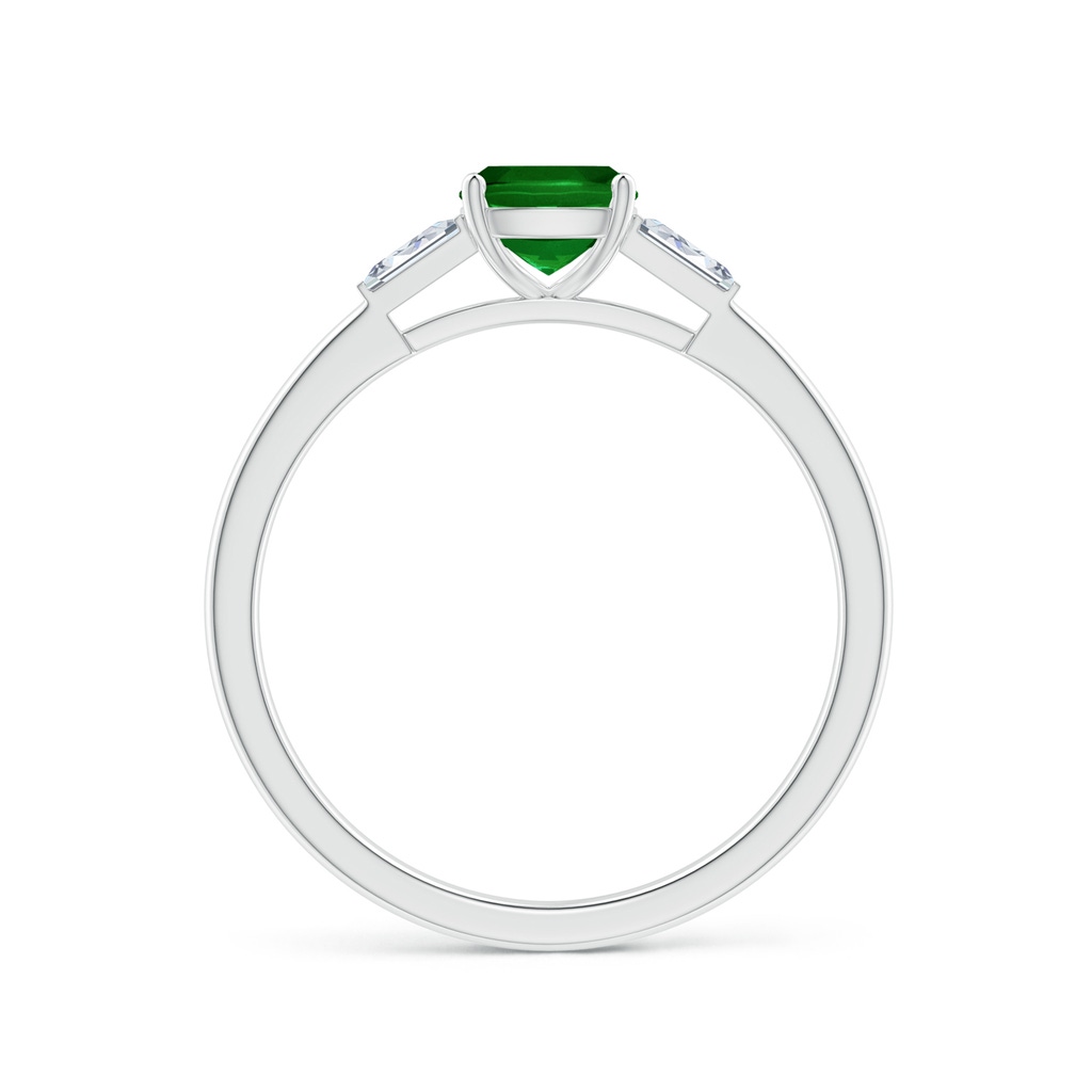 5mm AAAA Cushion Emerald Ring with Bar-Set Tapered Baguette Diamonds in P950 Platinum Side 1