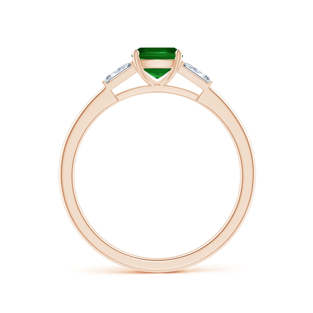5mm AAAA Cushion Emerald Ring with Bar-Set Tapered Baguette Diamonds in Rose Gold - side 1
