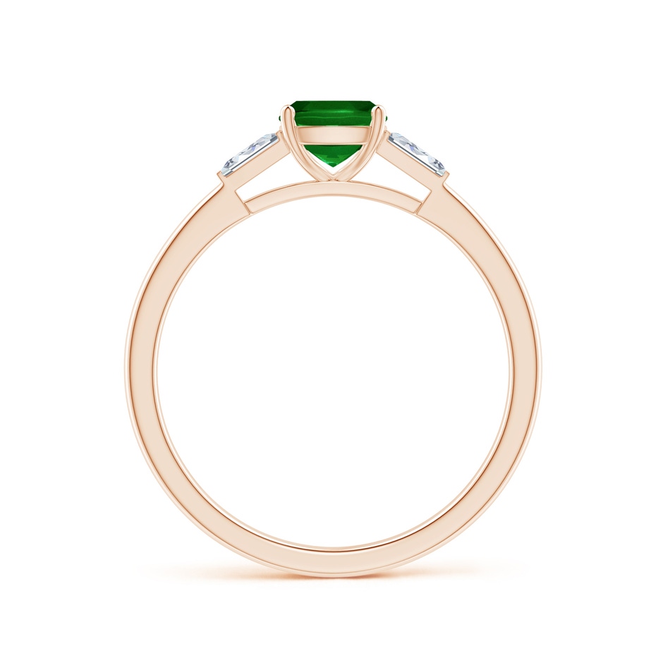 5mm AAAA Cushion Emerald Ring with Bar-Set Tapered Baguette Diamonds in Rose Gold side 1