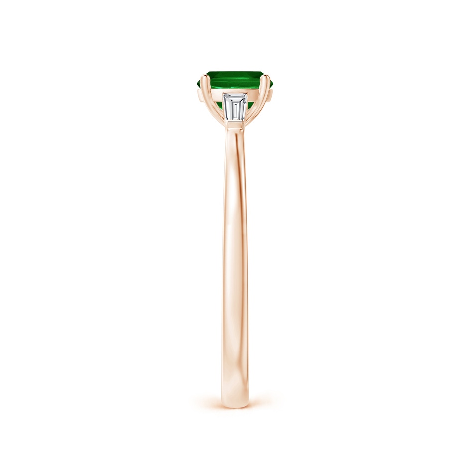 5mm AAAA Cushion Emerald Ring with Bar-Set Tapered Baguette Diamonds in Rose Gold side 2