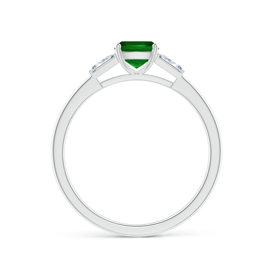 5mm AAAA Cushion Emerald Ring with Bar-Set Tapered Baguette Diamonds in White Gold side 1